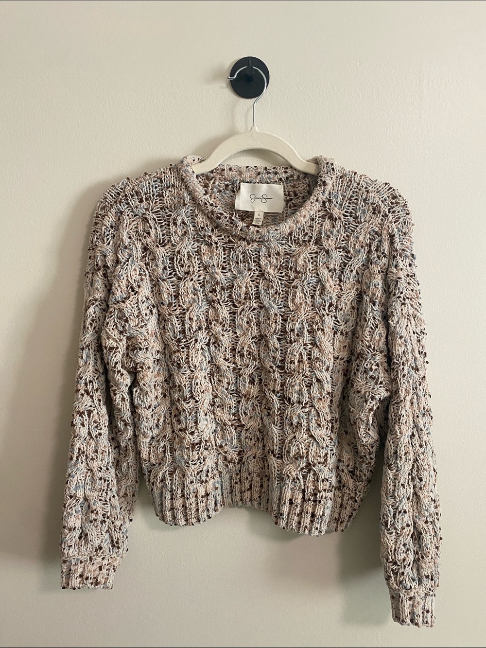 Jessica Simpson Multicolor Speckled Cable Crewneck Sweater